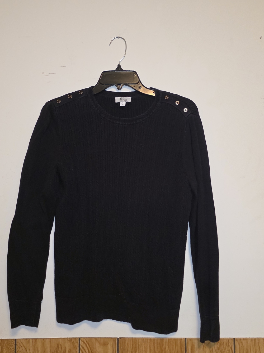 Kim Rogers Black Button-Accent Crewneck Sweater
